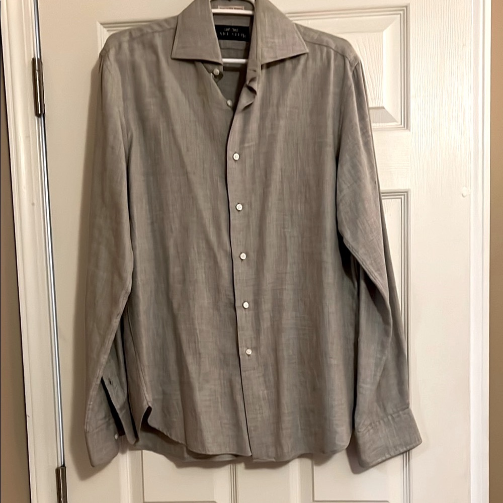 Gray Long-Sleeve Dress Shirt with Standard Collar